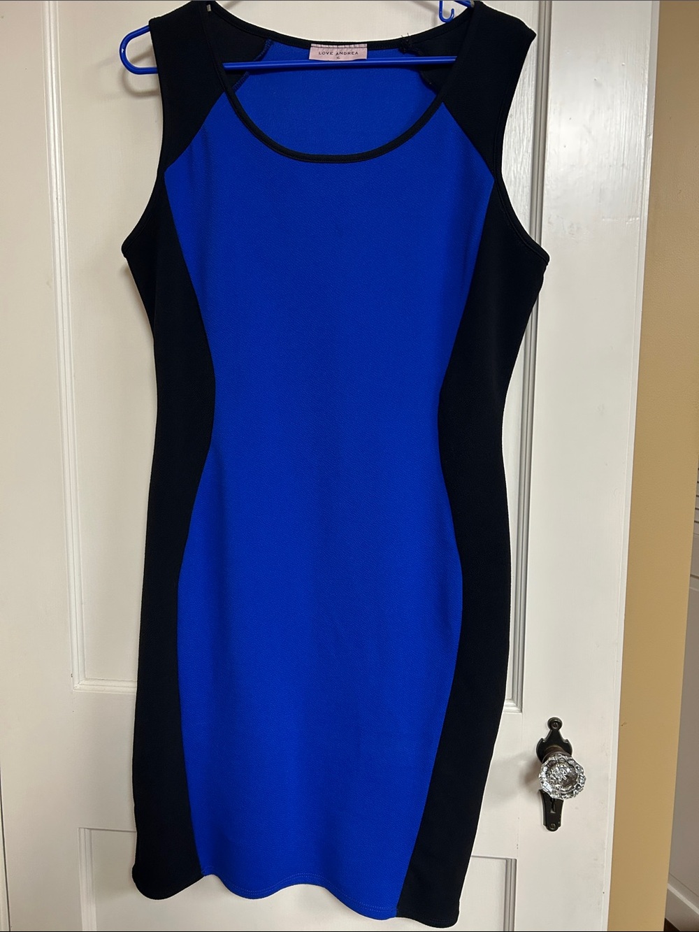 Love ANDREA XL Blue and Black Colorblock Midi Sheath Dress